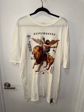 Hasta Muerte White Cupid Lion Warrior Short Sleeve Graphic Tee Size 3XL